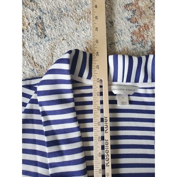 Christopher & Banks Cardigan Women's XL Knit‎ Blue & White Striped Nautical EUC - Picture 5 of 8